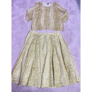 Talbots‎ Skirt Womens 12P Yellow Green A Line Pleated Cardigan XL Sweater Bin11